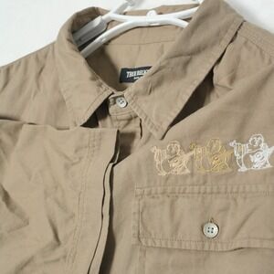 True Religion Button Shirt Men's Size XL Brown Brindle Triple Needle Embroidered